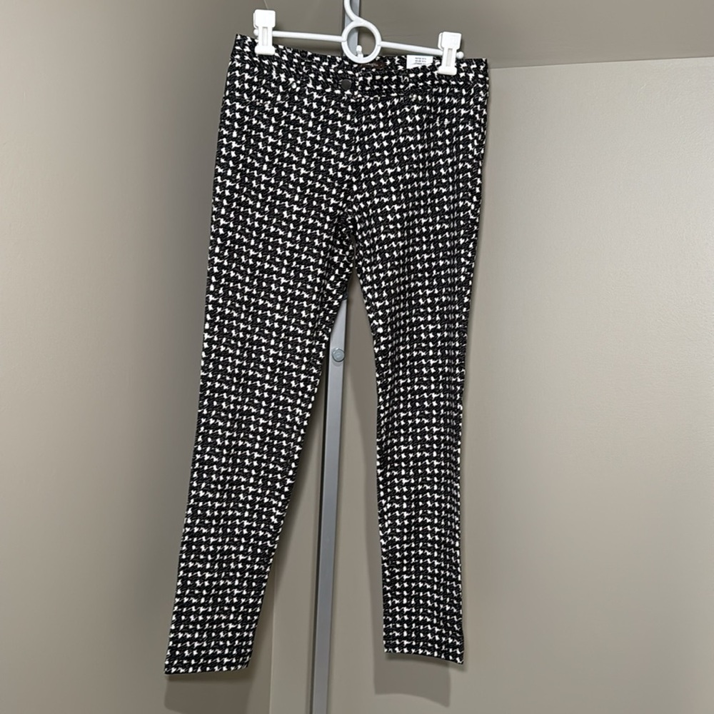 J McLaughlin Becca Legging 4 Off White Black Grey Scribbled Check Slim Pants D24